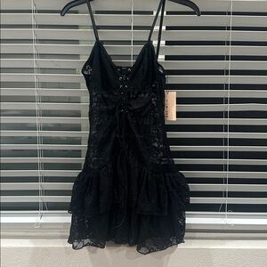 SHEINBAE Black Lace Mini Dress with Ruffle Hem *HALLOWEEN POTENTIAL*